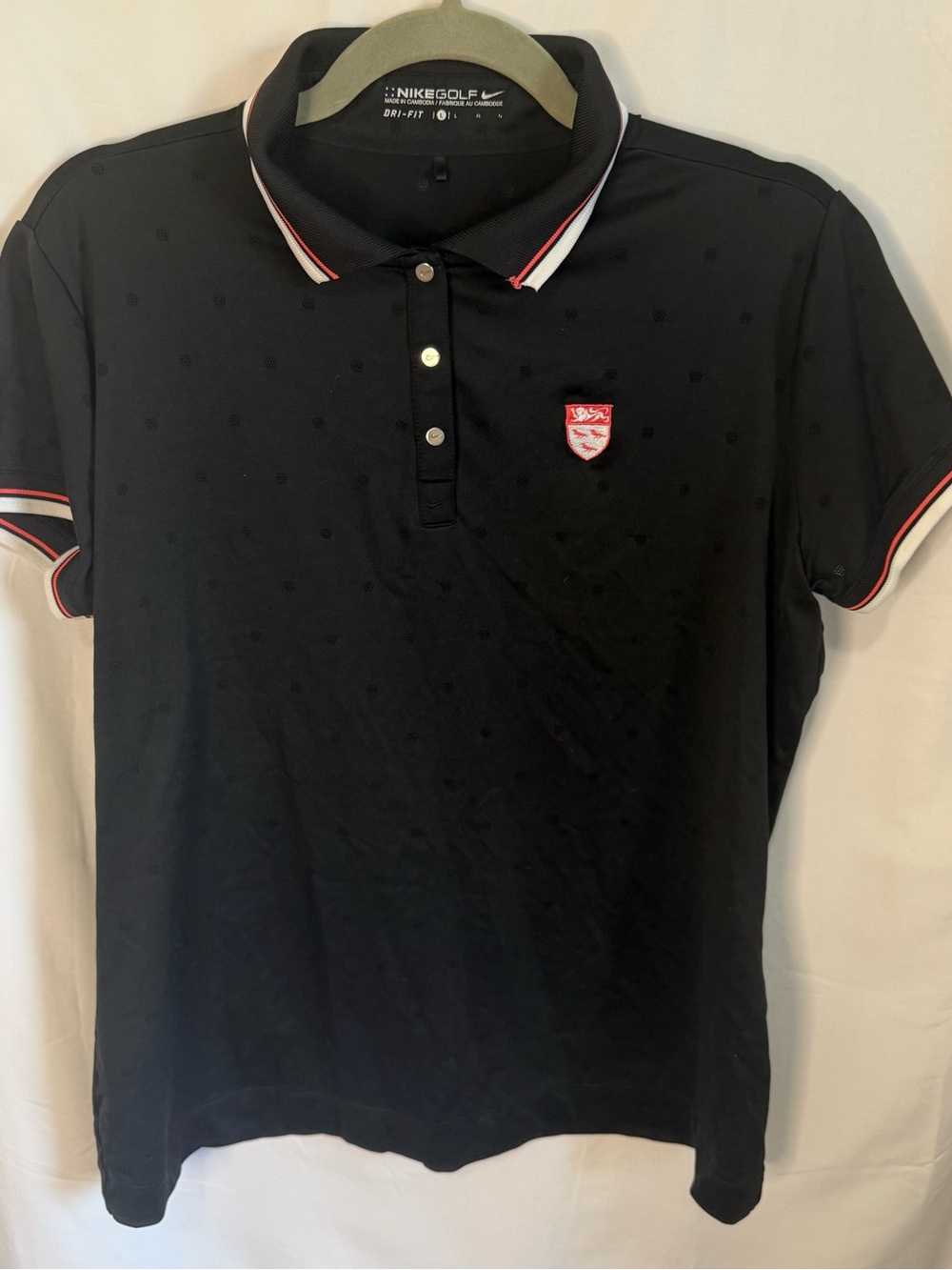 Nike Golf England Crest Women’s L Black Dri-FIT Polo Shirt Three Lions